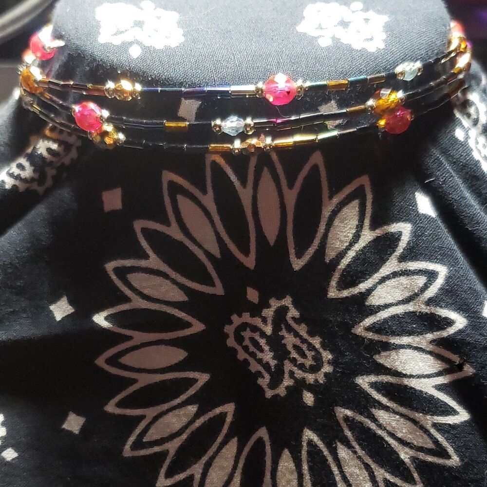 vintage memory wire multicolor beaded choker/bracelet